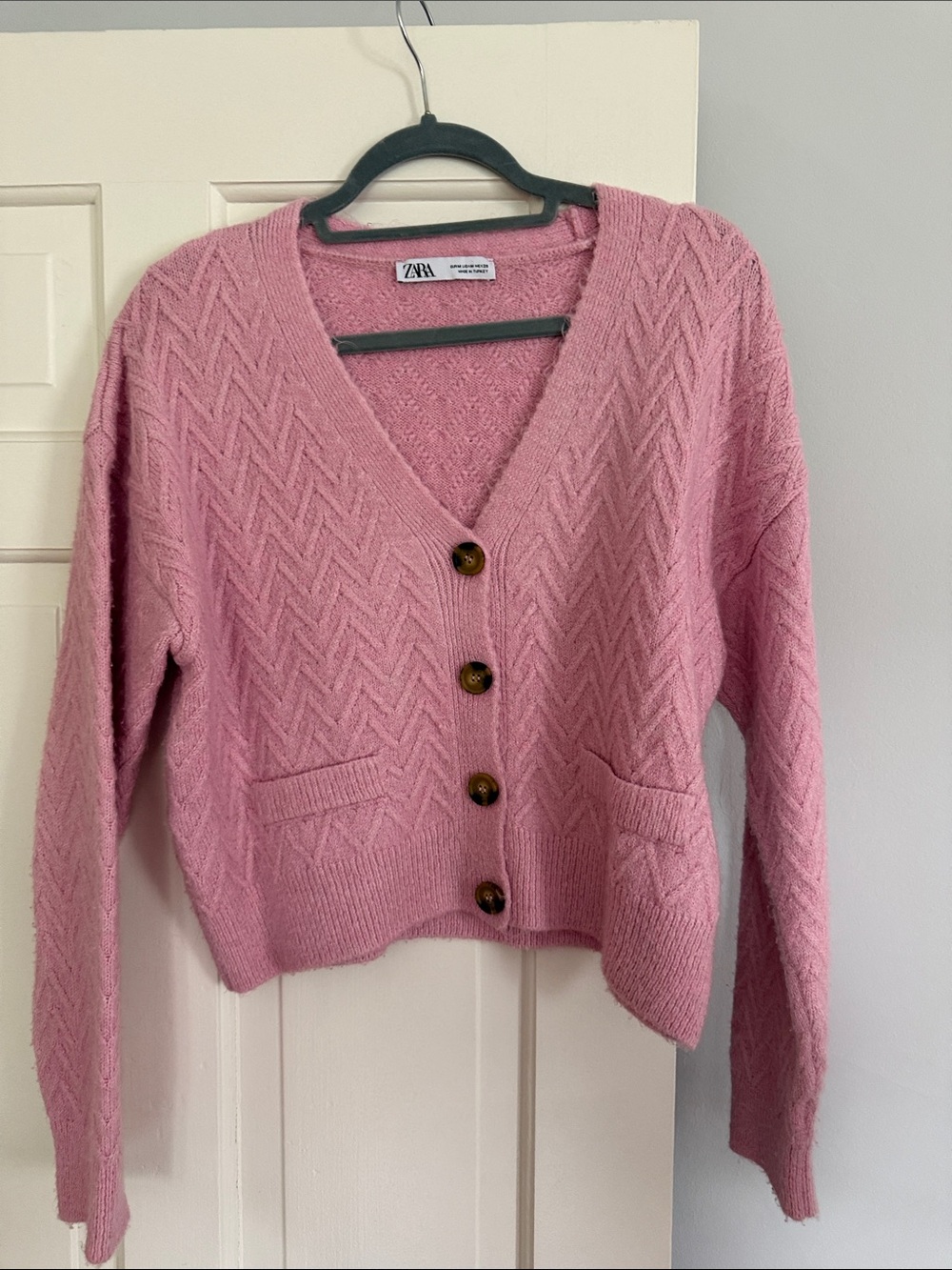 Zara Rose Pink V-Neck Button Front Cardigan